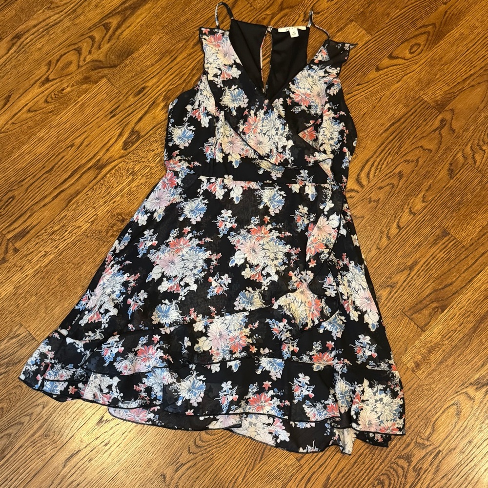 Black Floral Ruffle Dress